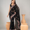 Imported Soft Weightless Georgette Fabric Black Embroidery Party Saree With Blouse Piece