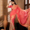 Imported Soft Weightless Georgette Fabric Coral Pink Embroidery Party Saree With Blouse Piece