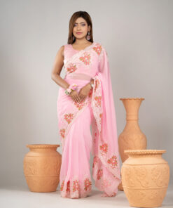 Imported Weightless Soft Georgette Gorgeous Pink Party Saree With Blouse Piece