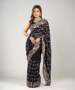 Imported Soft Georgette Gorgeous Black Party Saree With Blouse Piece